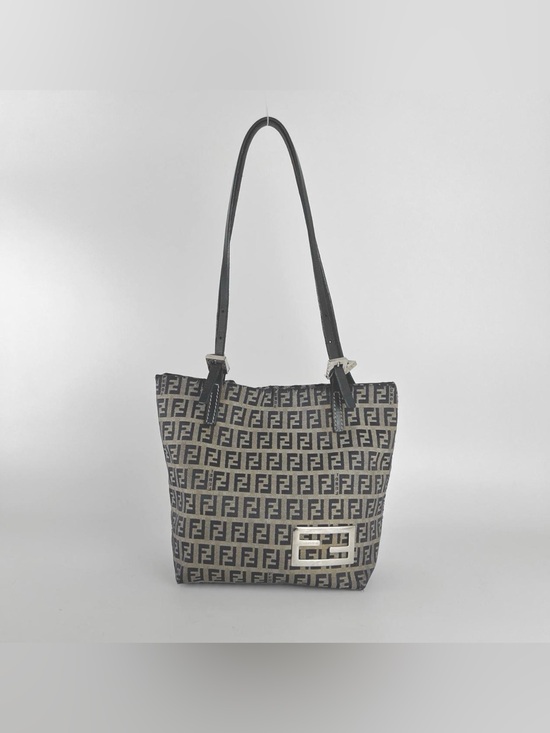 Fendi Handbags - Fendi Vintage FF Zucca Jacquard Tote Bag Blue Leather Trim